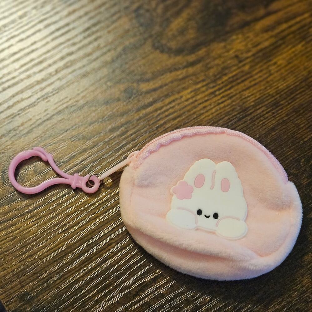 Boutique Baby Pink Plush Coin Purse w/ White Cartoon Bunny ~ Kidcore Novelty